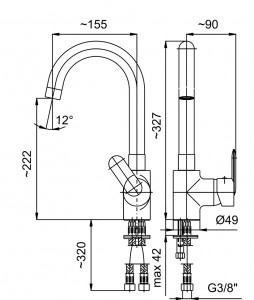 Bateria zlewozmywakowa z wylewką stałą 155 mm {KFA CYRKON}