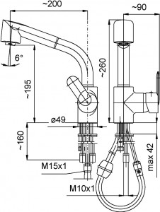 Bateria zlewozmywakowa z ramieniem zaokrąglonym z wyciąganą końcówką 200 mm {KFA CYRKON}