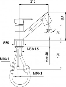 Bateria zlewozmywakowa z ramieniem prostym i wyciąganą końcówką 215 mm {KFA CYRKON}