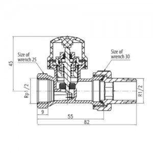 Zawór termostatyczny prosty niklowany {Valvex IRIS}